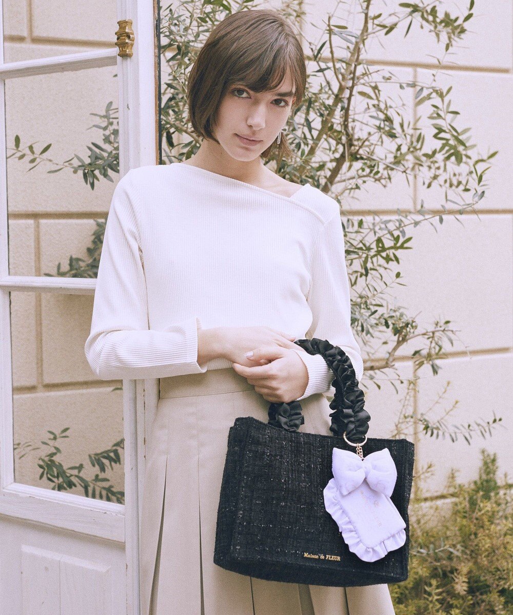 Maison de FLEUR ツイードフリルハンドルスクエアトートバッグ 