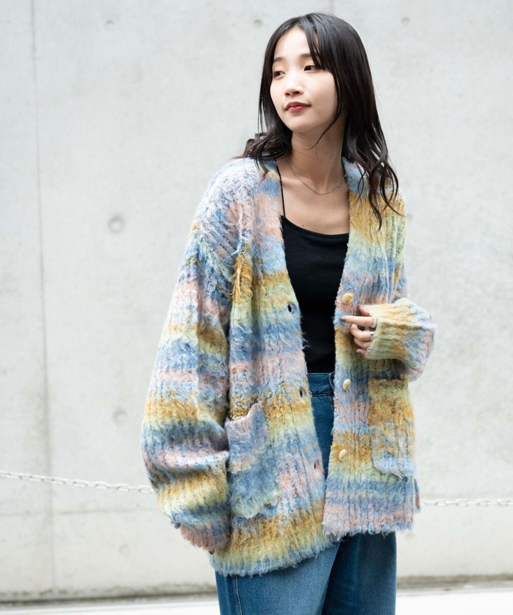 WEGO マルチボーダーブラッシュニットカーデ 