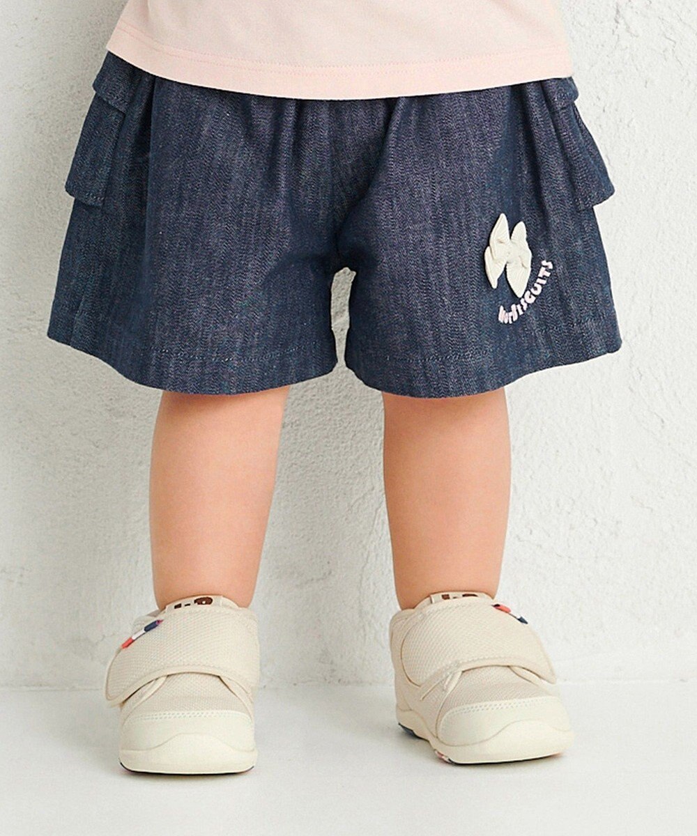 MIKI HOUSE HOT BISCUITS 【80-120cm】 先染めデニム バックフリル キュロットパンツ 