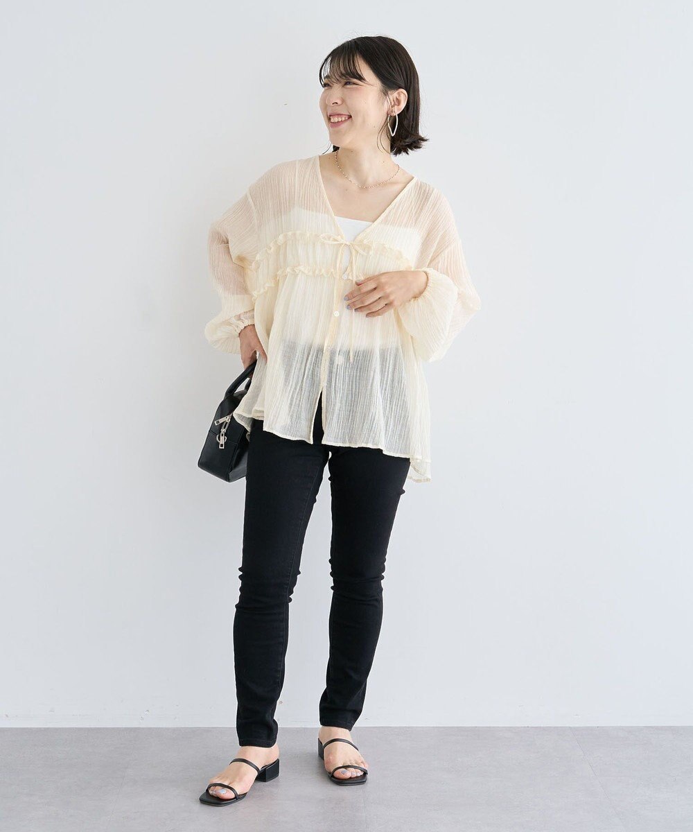 Green Parks Ｖネックフリルシアープリーツブラウス 