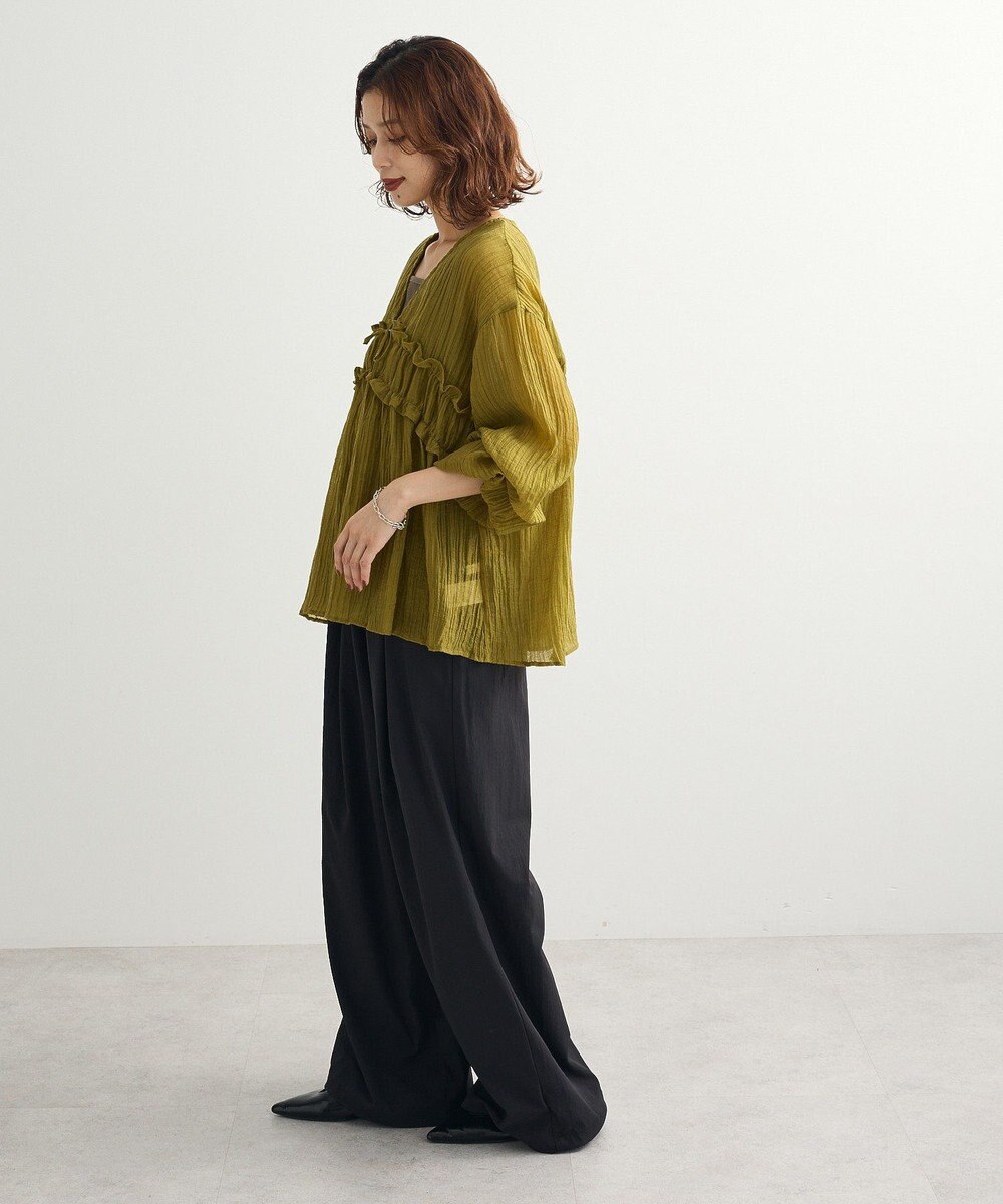 Green Parks Ｖネックフリルシアープリーツブラウス 
