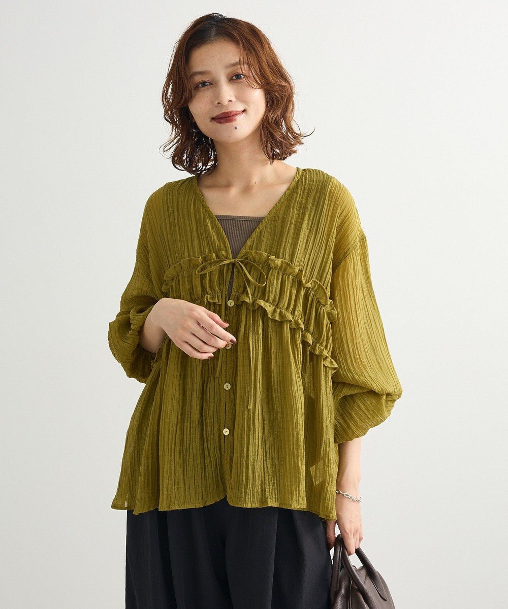 Green Parks Ｖネックフリルシアープリーツブラウス 