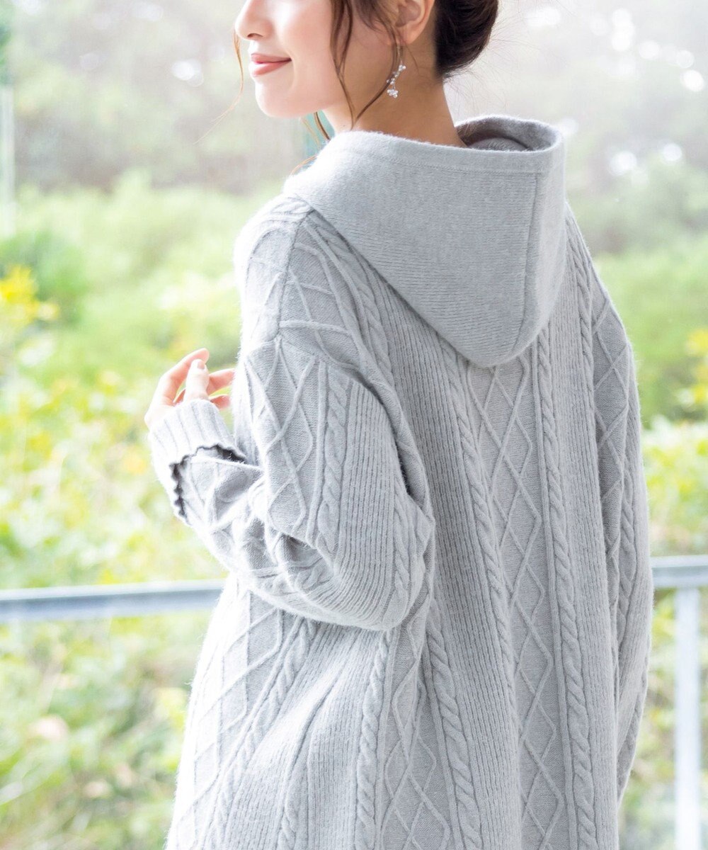 Tiaclasse 【洗える】アラン柄ニットパーカーチュニック 