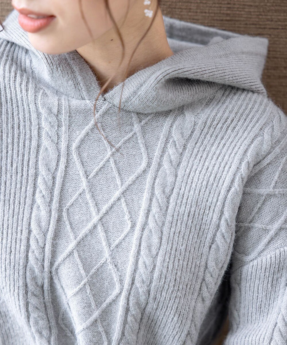 Tiaclasse 【洗える】アラン柄ニットパーカーチュニック 