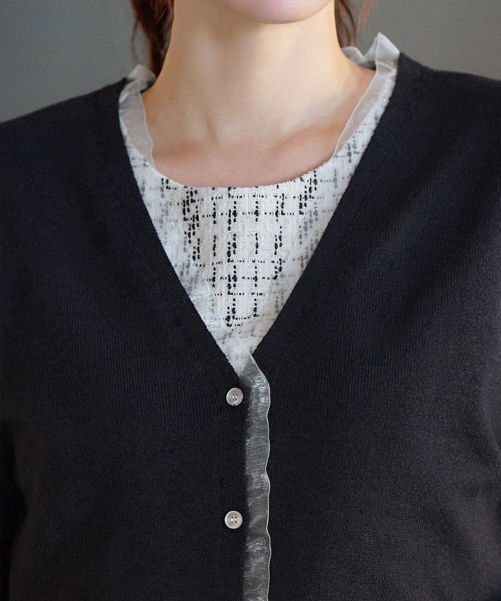 Tiaclasse 【洗える】オーガンジーラインカーディガン 