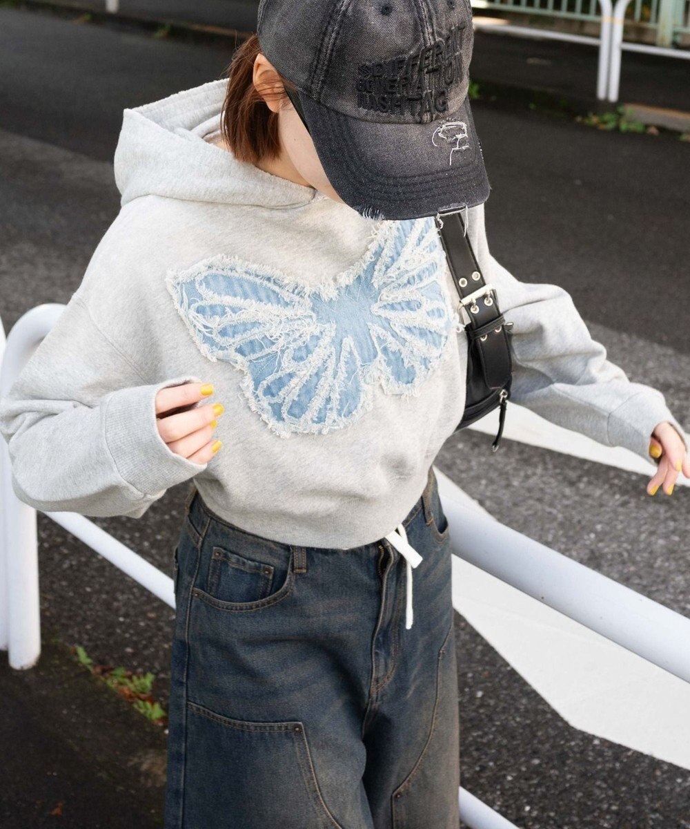 WEGO ヴィンテージウォッシュバタフライショートパーカー 