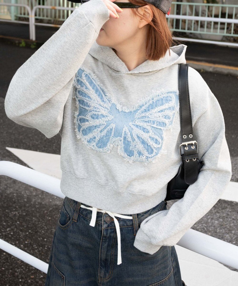 WEGO ヴィンテージウォッシュバタフライショートパーカー 