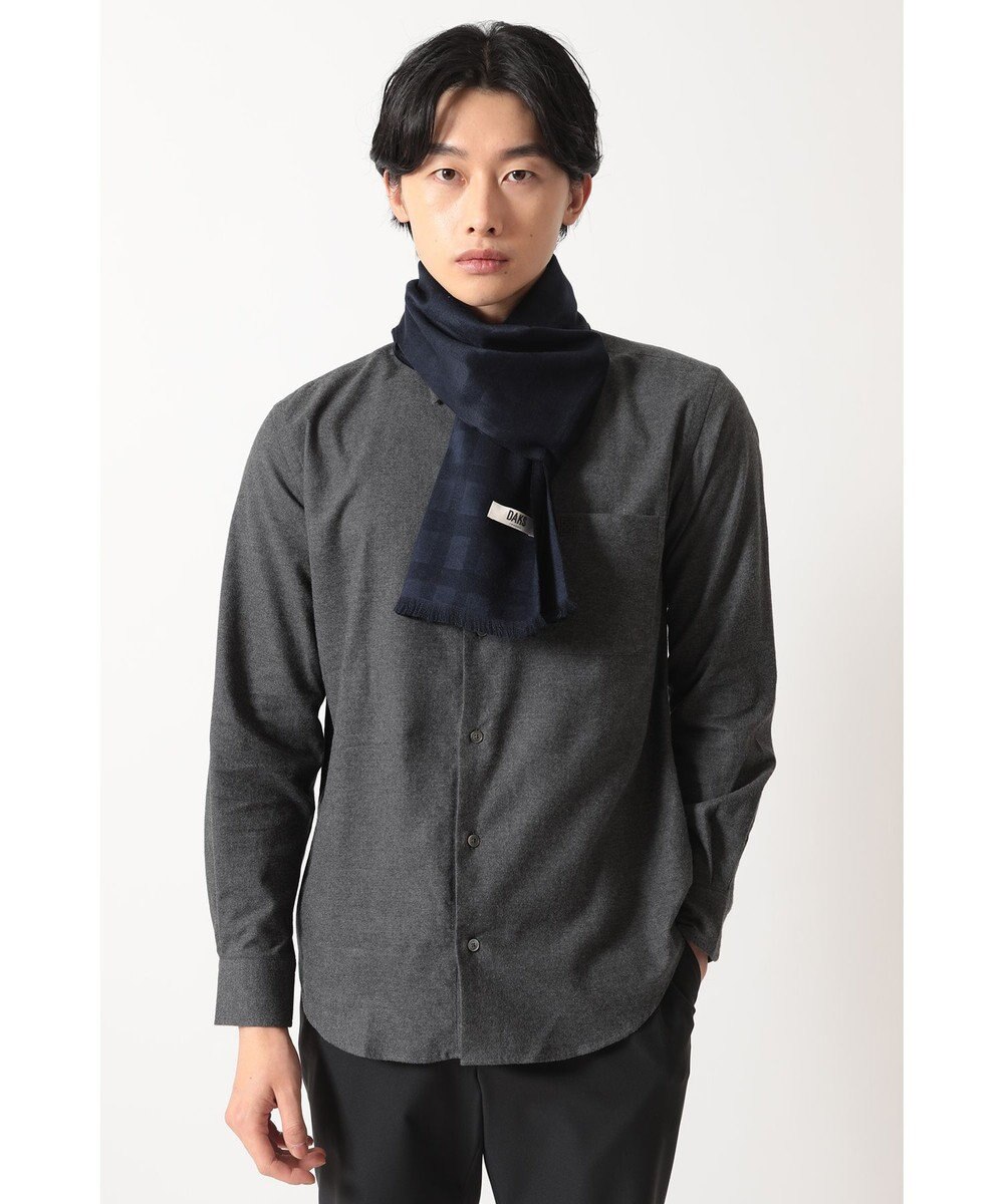 DAKS ネイビーチェックシルクマフラー 