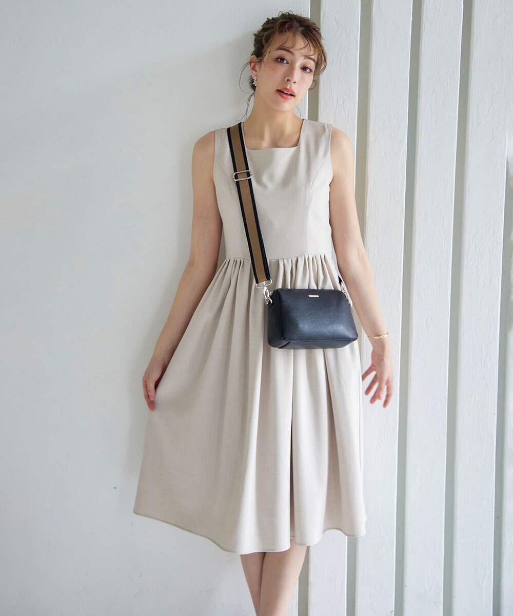 Tiaclasse 【洗える】麻調スクエアネックワンピース 
