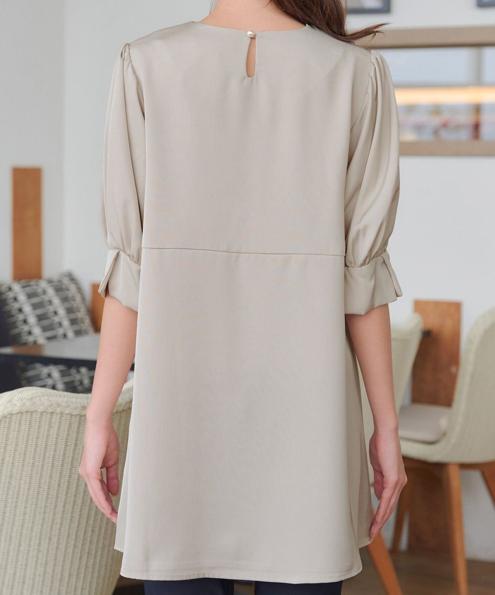 Tiaclasse 【洗える】パフスリーブ切替フレアチュニック 