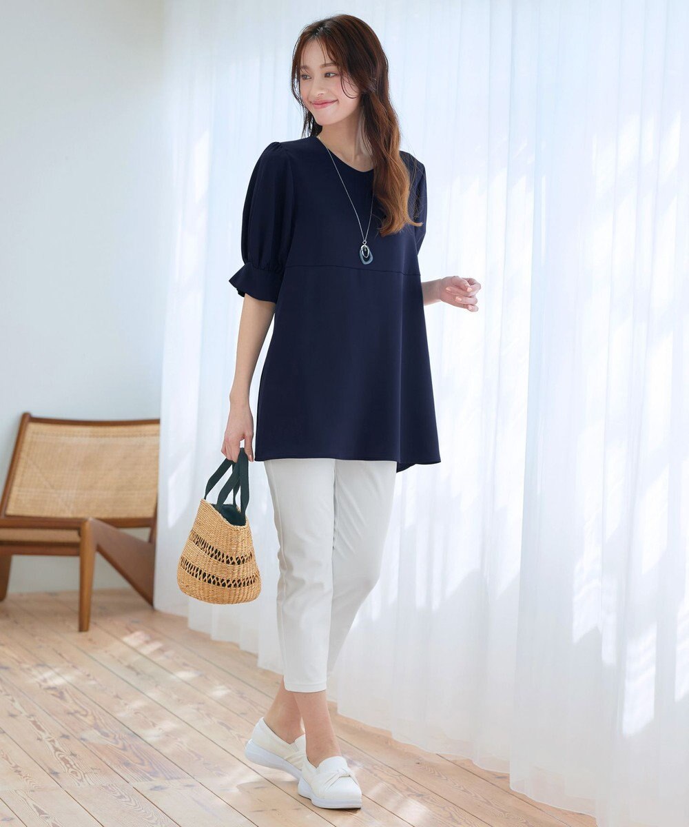 Tiaclasse 【洗える】パフスリーブ切替フレアチュニック 