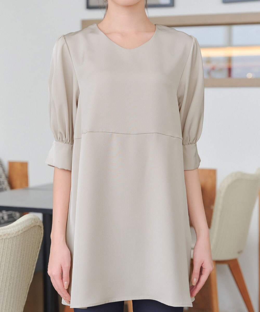 Tiaclasse L 【洗える】パフスリーブ切替フレアチュニック 