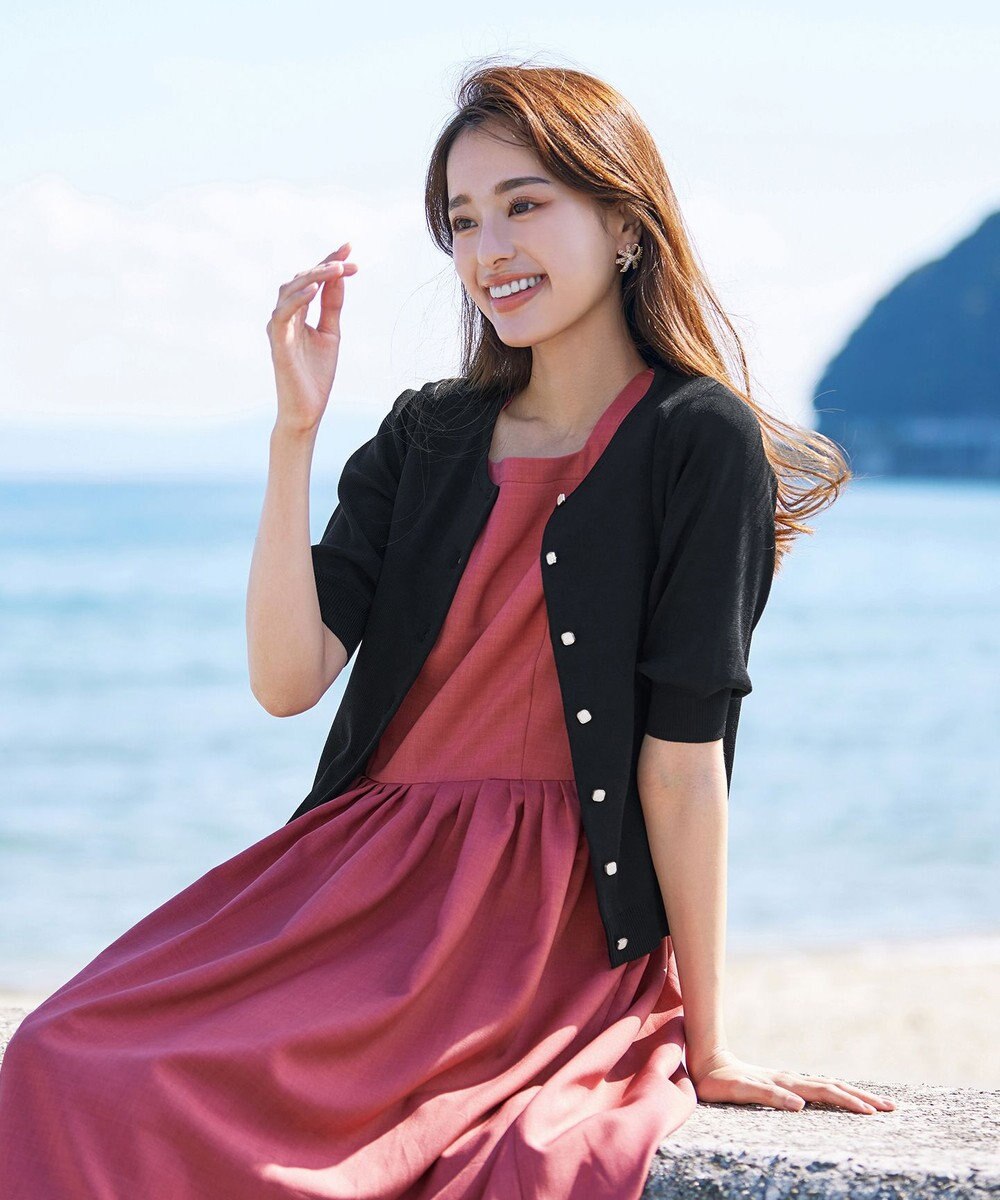 Tiaclasse 【洗える】麻調スクエアネックワンピース 