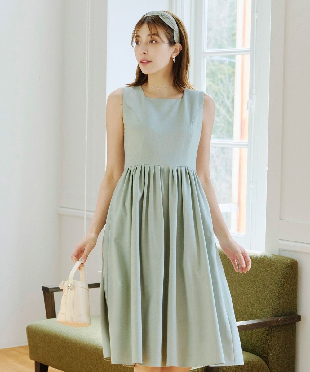 Tiaclasse 【洗える】麻調スクエアネックワンピース 