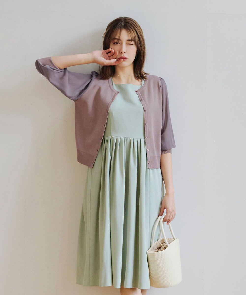 Tiaclasse 【洗える】麻調スクエアネックワンピース 