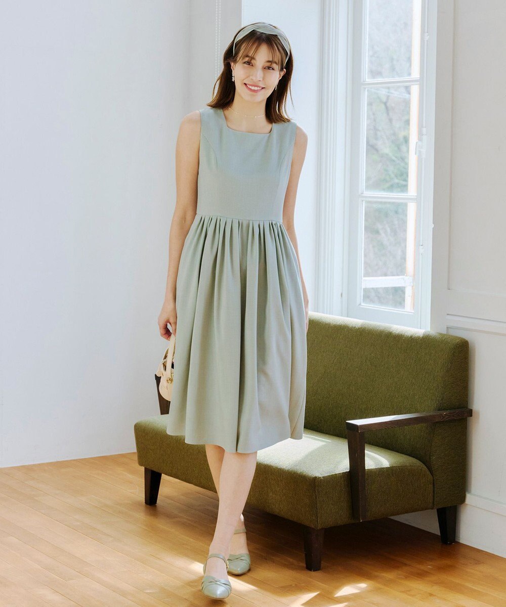 Tiaclasse 【洗える】麻調スクエアネックワンピース 