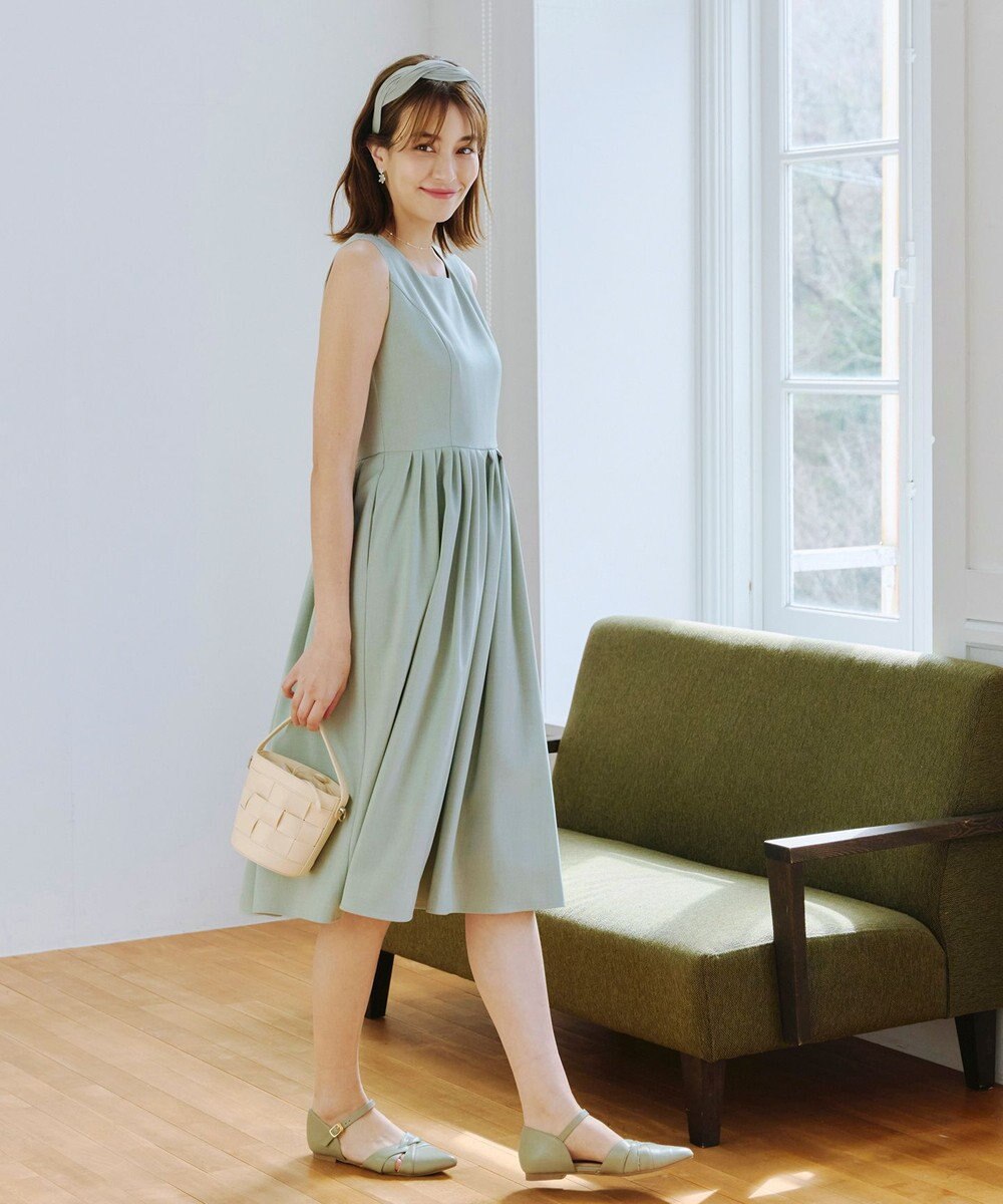 Tiaclasse 【洗える】麻調スクエアネックワンピース 