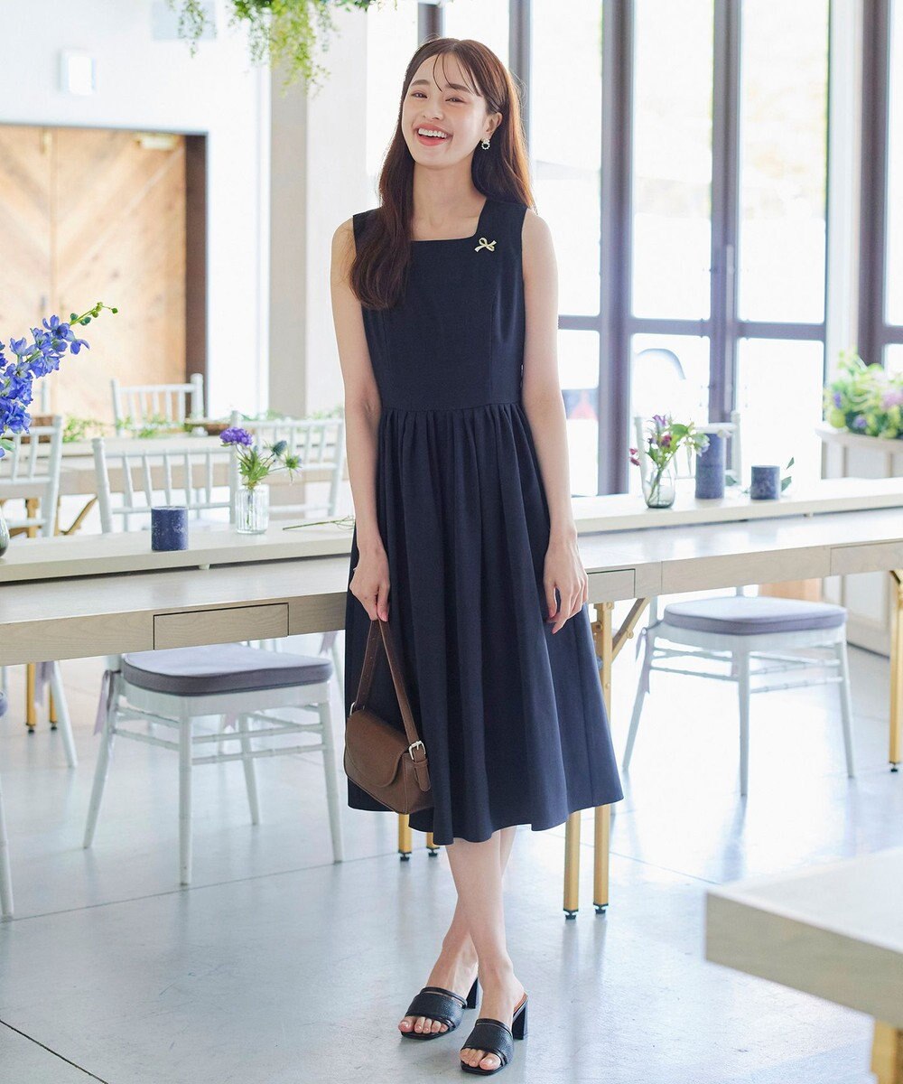 Tiaclasse 【洗える】麻調スクエアネックワンピース 