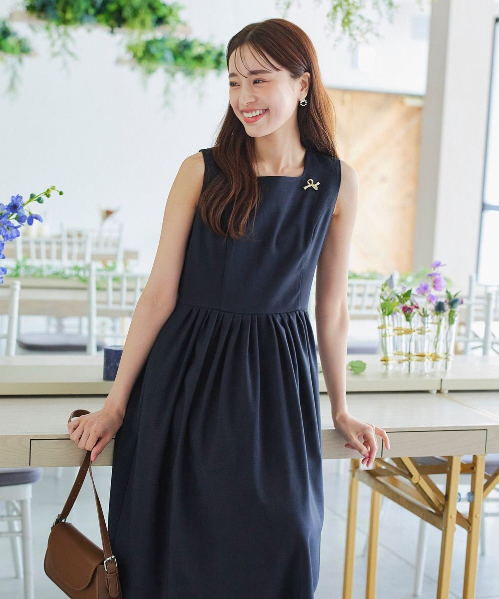 Tiaclasse 【洗える】麻調スクエアネックワンピース 