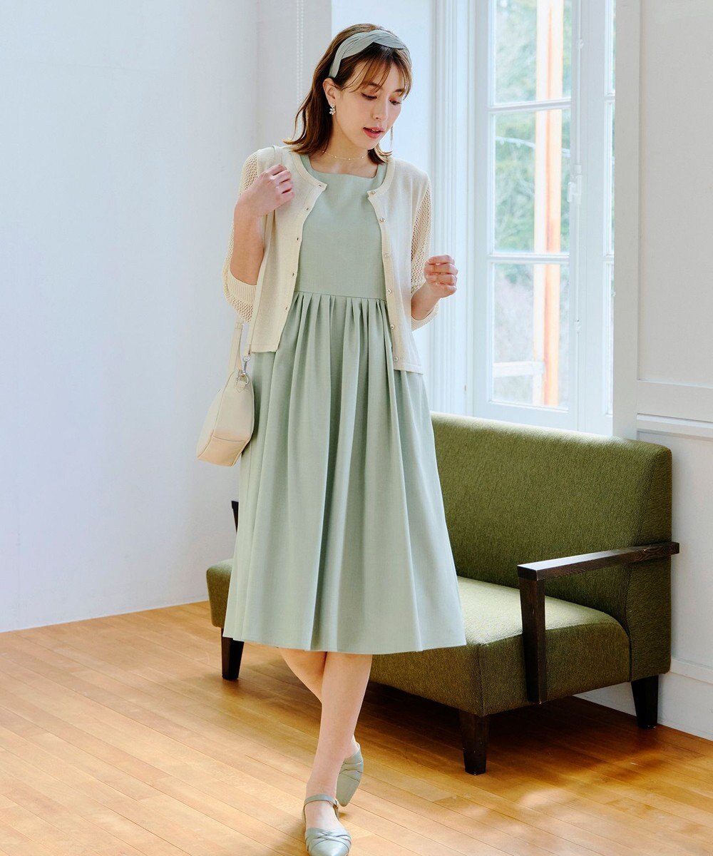 Tiaclasse 【洗える】麻調スクエアネックワンピース 