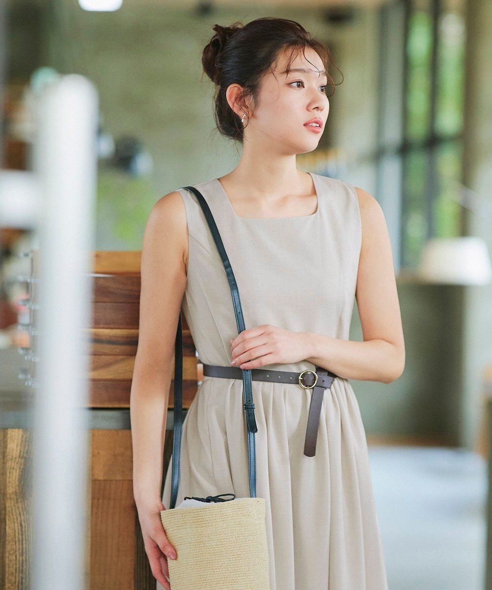 Tiaclasse 【洗える】麻調スクエアネックワンピース 