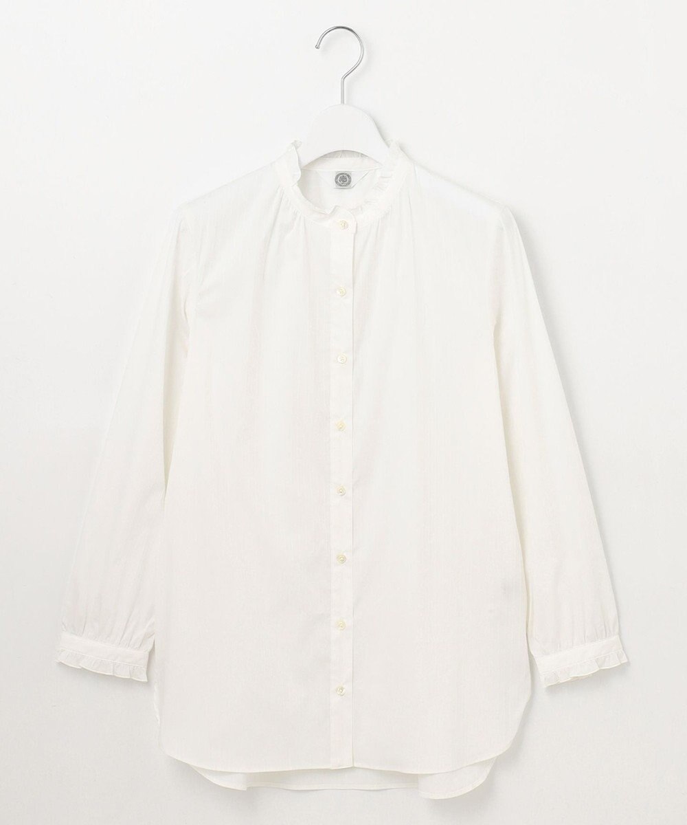 J.PRESS LADIES L 【洗える】BEZ ストライプ フリルネック ブラウス 