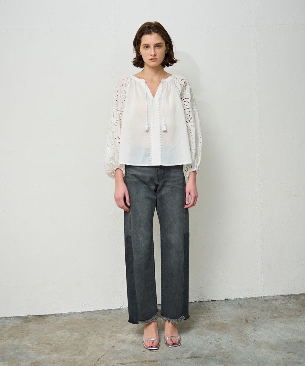 GRACE CONTINENTAL ヤシ柄カットワークトップ 