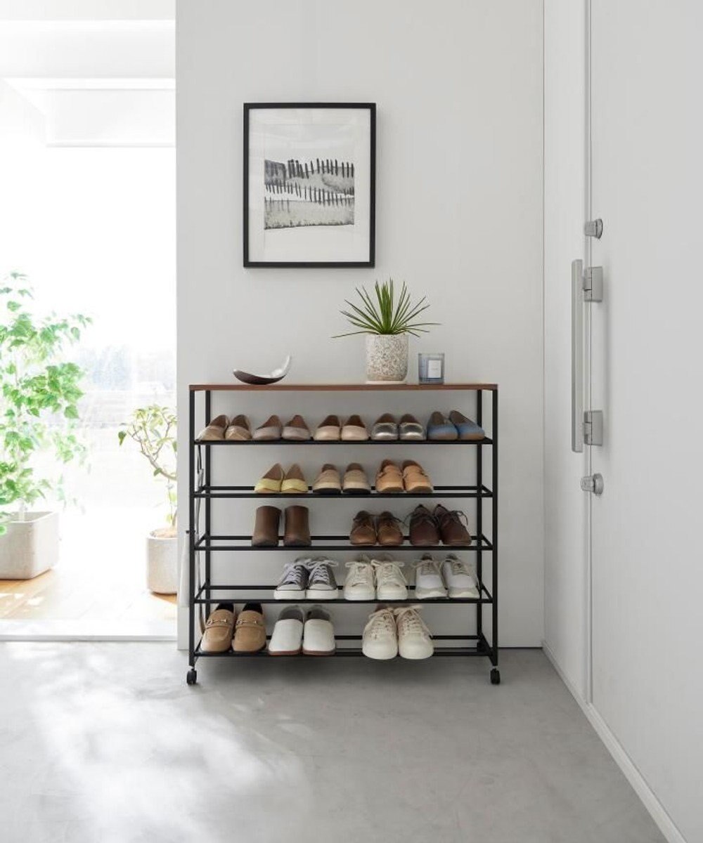 tower 天板付きシューズラック タワー 5段 キャスター付 W90 ブラック 