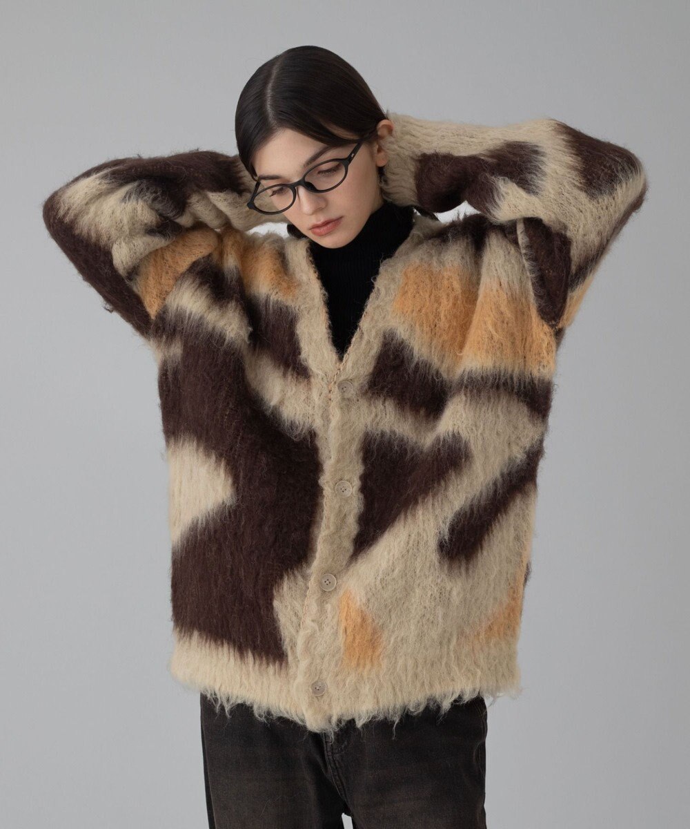 WEGO 【ユニセックス着用ITEM/MLサイズ展開】モヘアタッチパターンカーディガン 