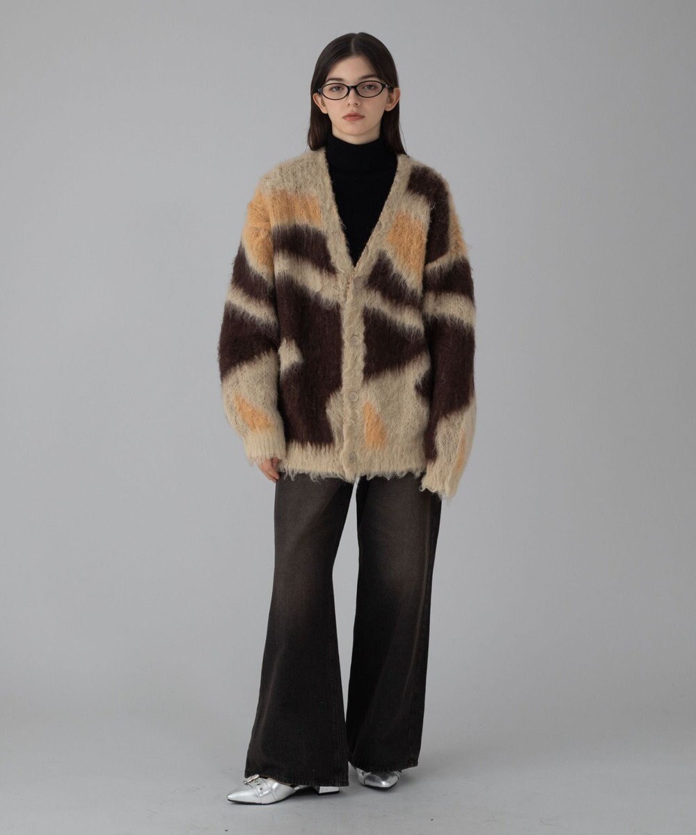 WEGO 【ユニセックス着用ITEM/MLサイズ展開】モヘアタッチパターンカーディガン 