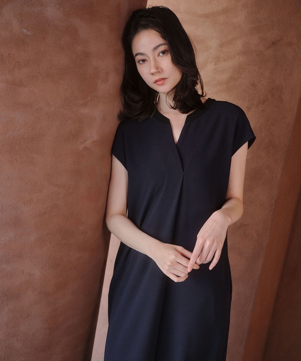 BEIGE， 【セットアップ対応】CINDY / 配色ネック フレンチドレス 