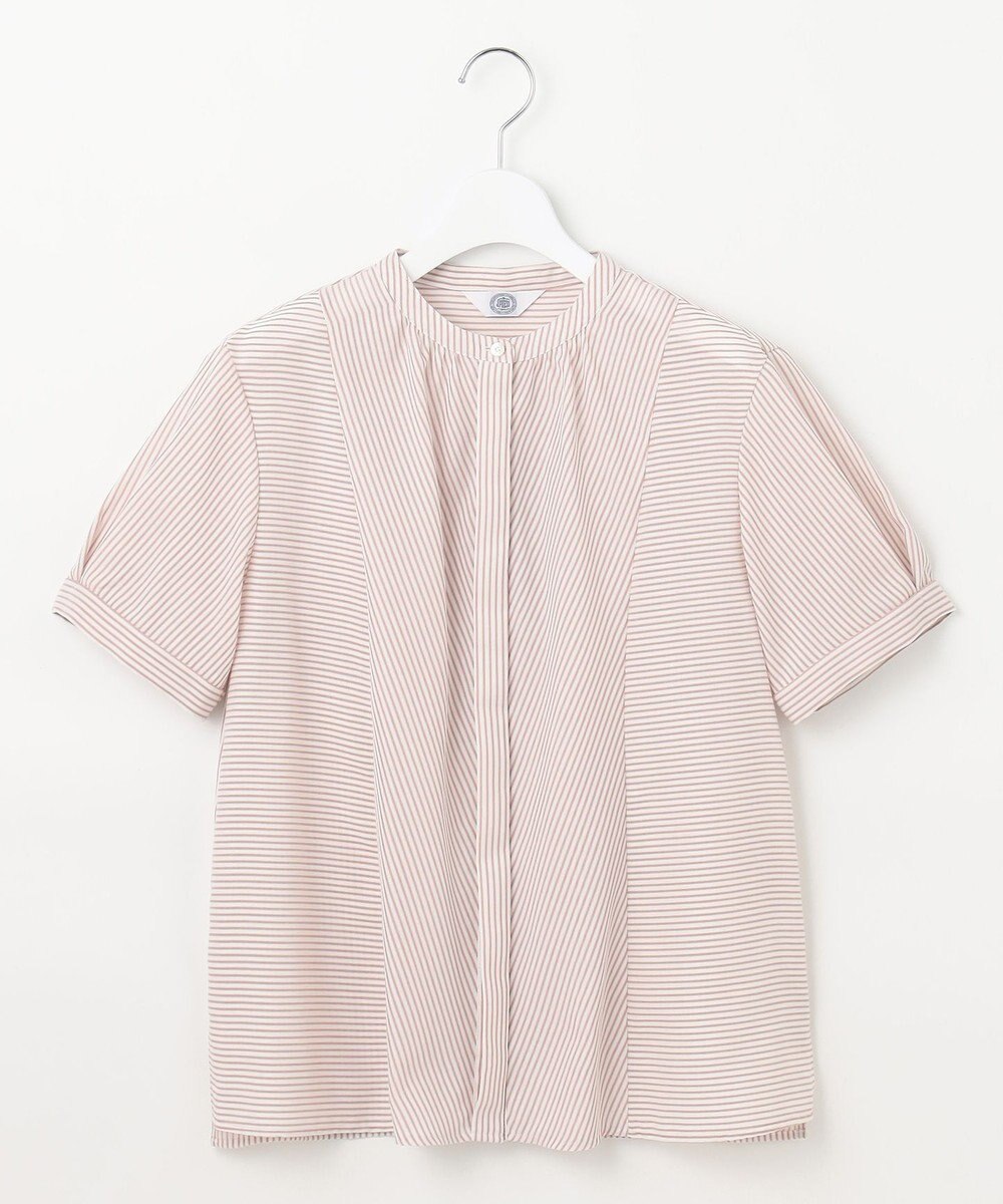 J.PRESS LADIES S 【洗える】ドビー強撚ストライプ 前開き ブラウス 