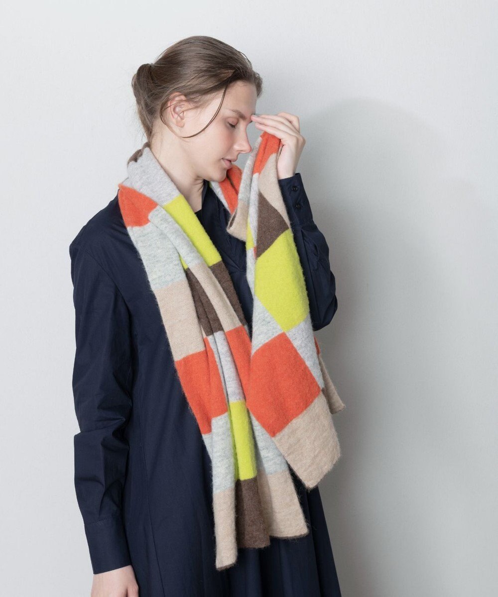 TRICOTE BLOCK CHECK SHAGGY SCARF／ブロックチェックシャギーマフラー 