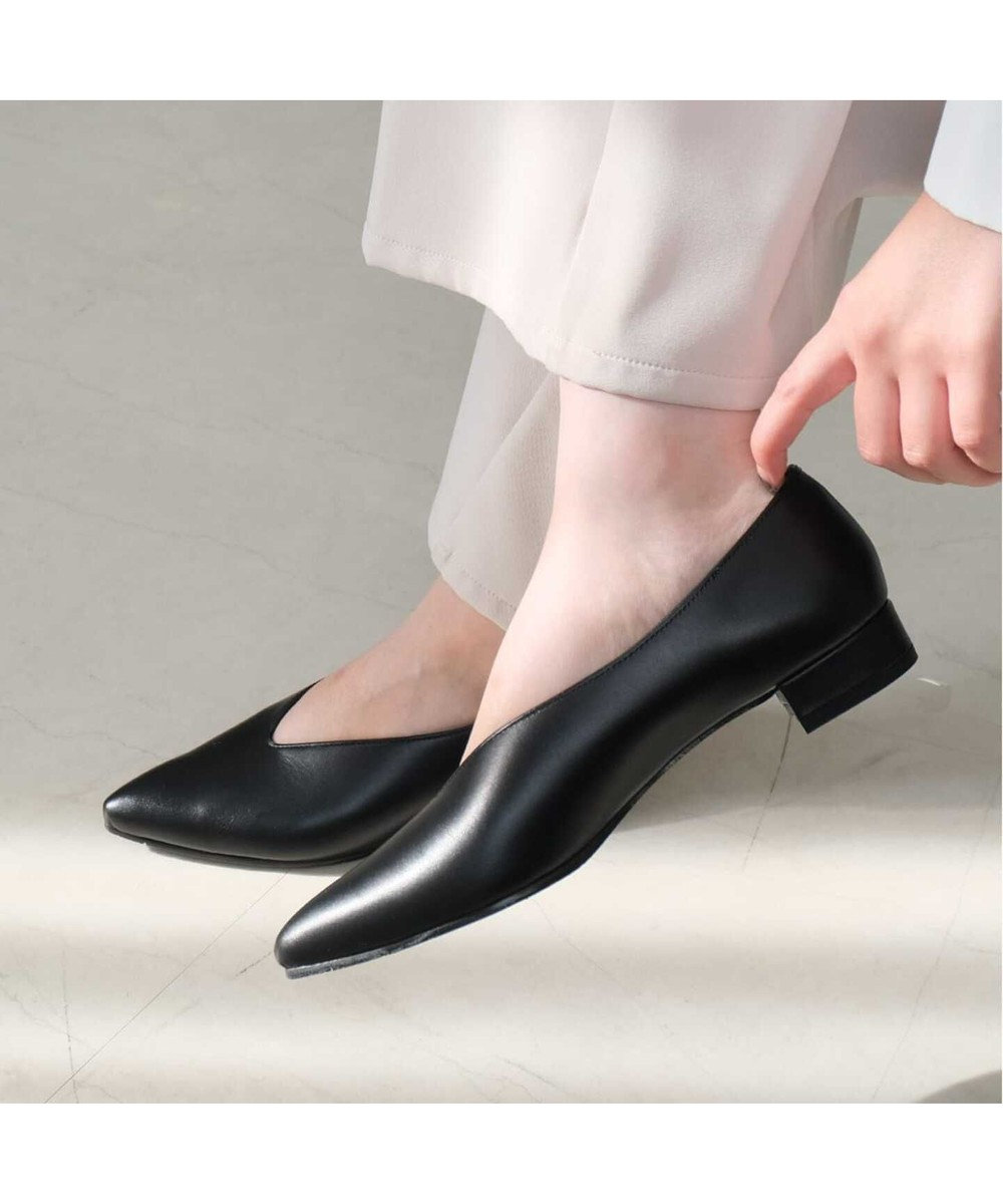 Pointer 日本製 本革 生活防水機能付きVカットパンプス 