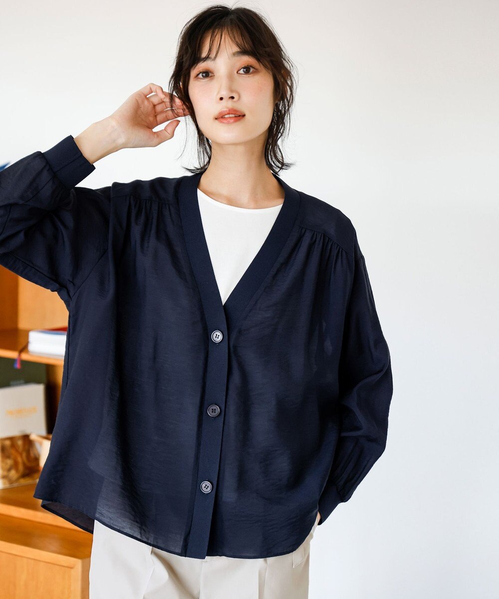 ANY SIS シアーギャザー カーディガン 