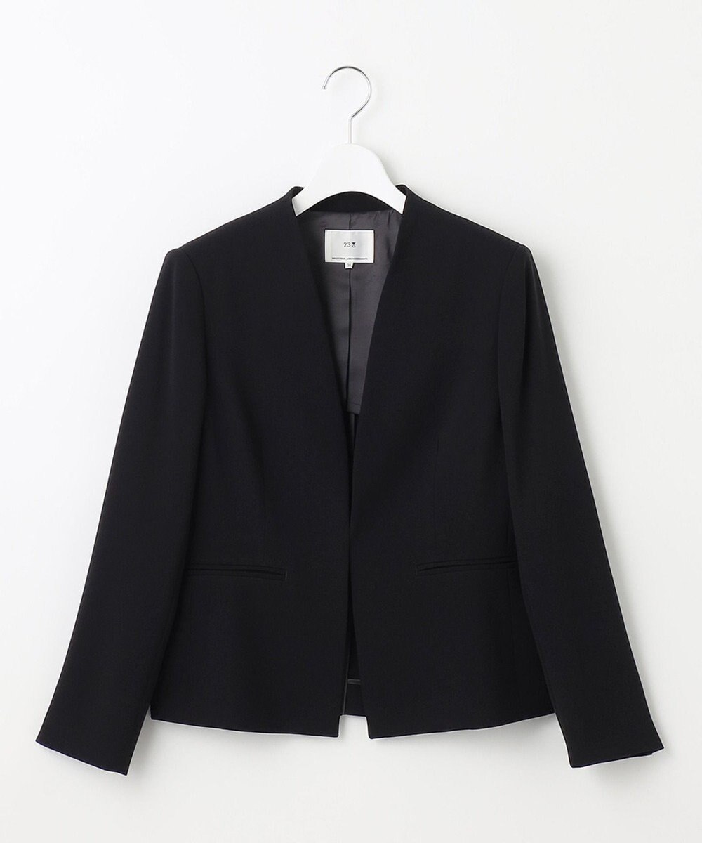 23区 【セットアップ対応/洗える】トリアセダブルジョーゼット ノーカラー ジャケット 