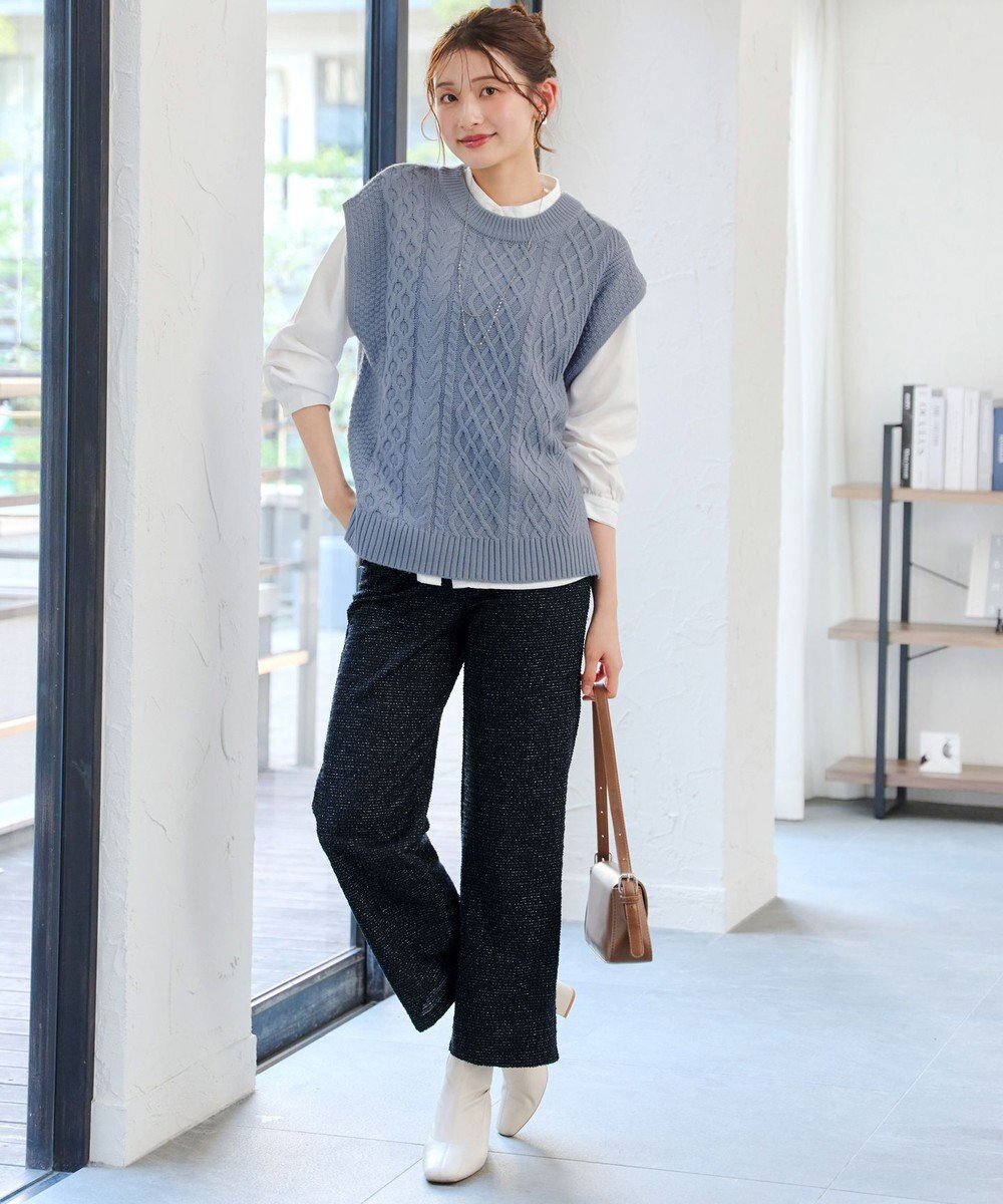 Tiaclasse ラメツイードワイドストレートパンツ 