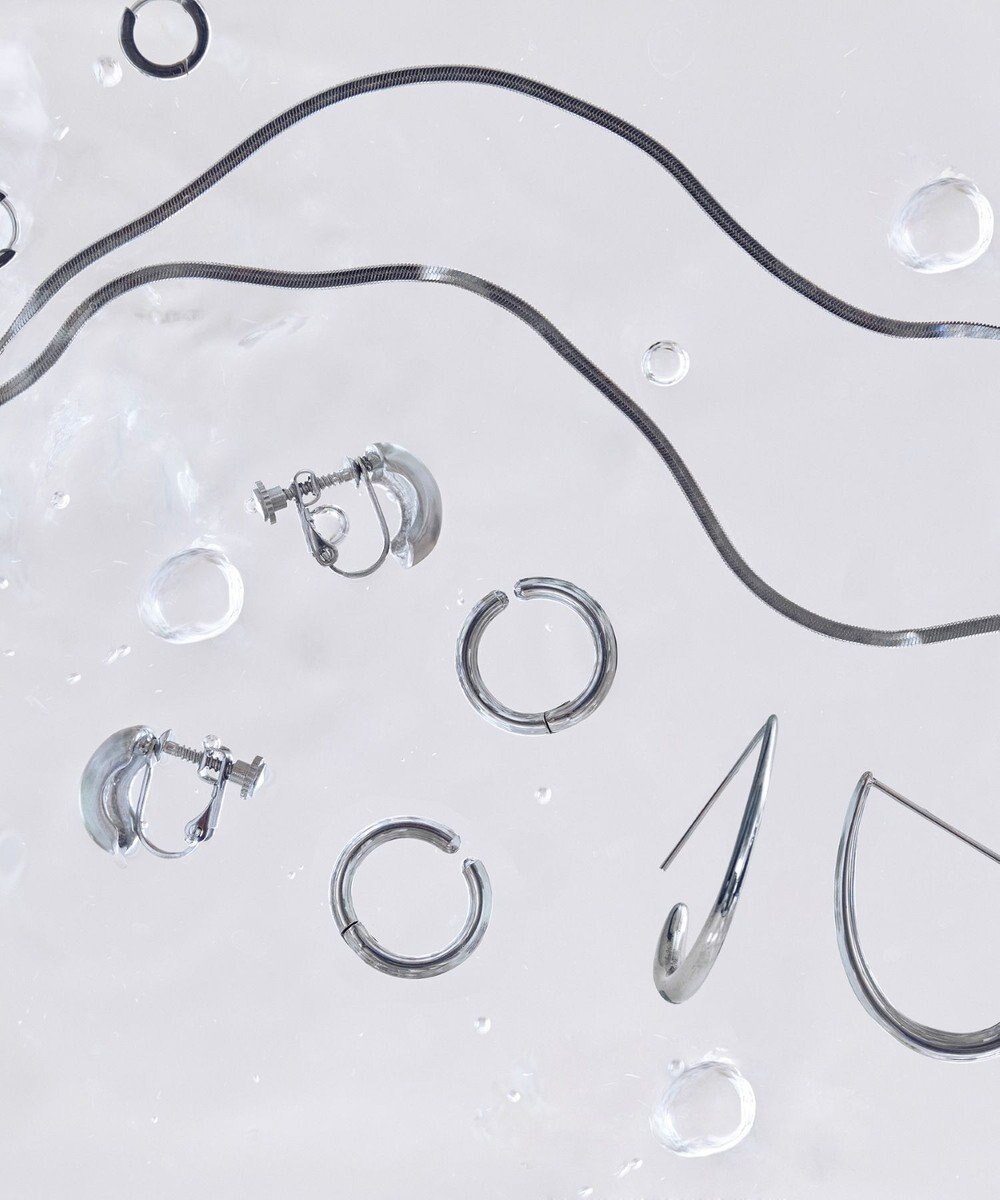 Phoebe 【金属アレルギー対応】ワンタッチビジューフープミニピアス　シルバー/サージカルステンレス 