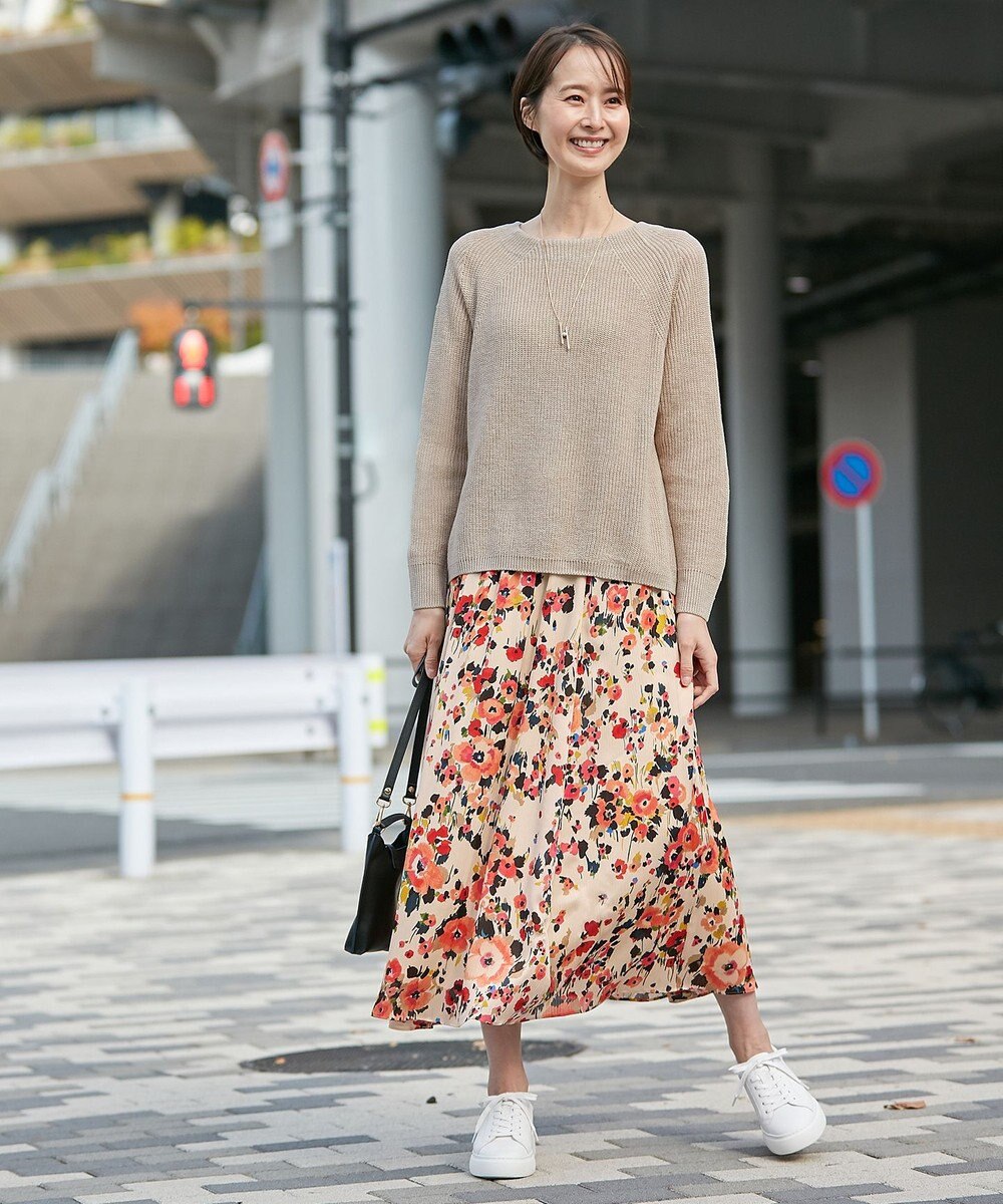 自由区 L 【洗える】ERICA楊柳プリント ギャザースカート 