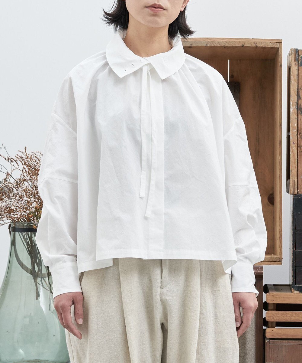 muuc 〈多彩な着方が叶う〉〈衿立て＆衿折り〉〈遠州織物の工場で織られた上質なコットン100%生地〉リボン紐付き多様衿 羽織り＆シャツ 