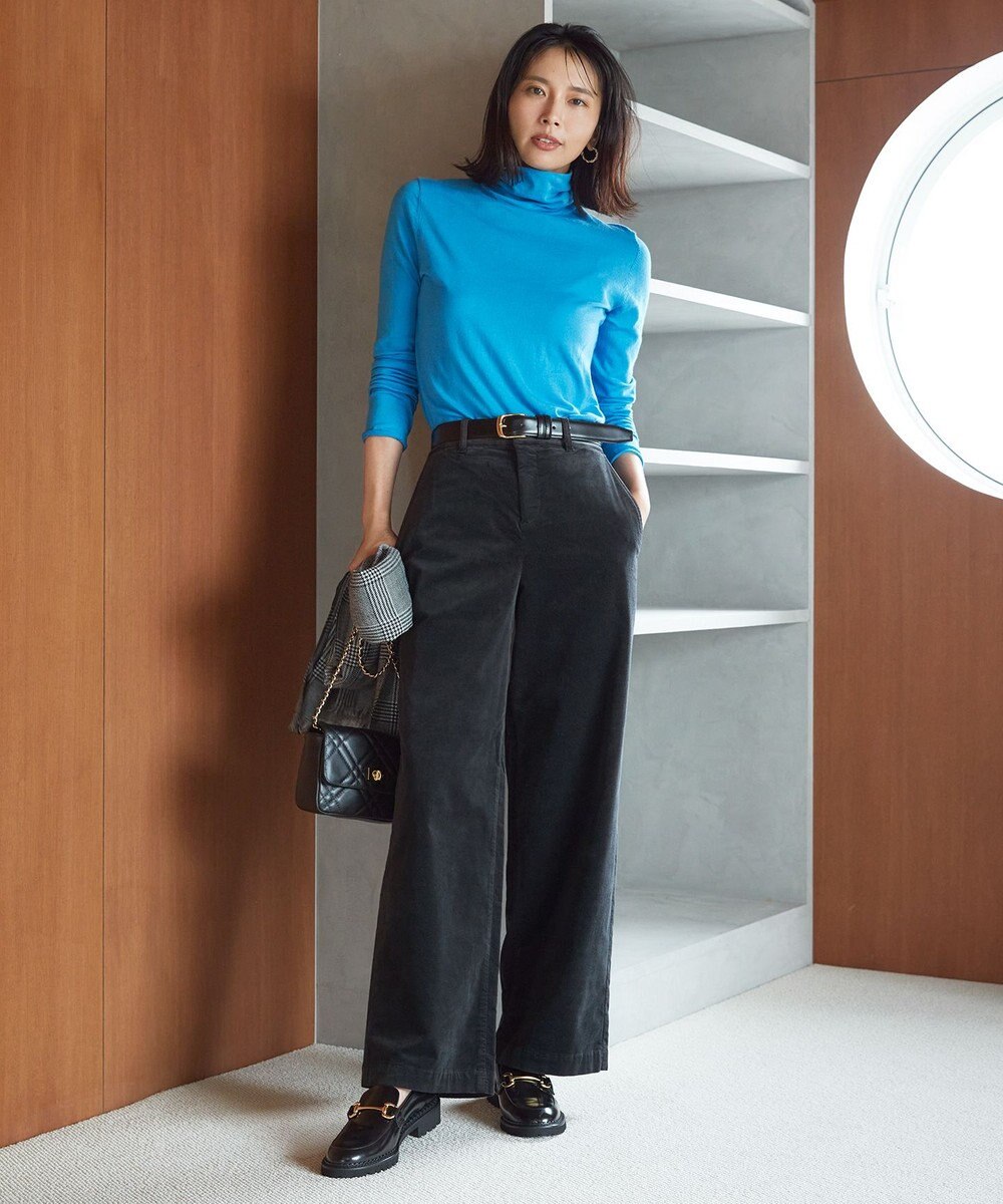 23区 L 【洗える】23区DENIM ベルベットストレッチ ワイドパンツ 