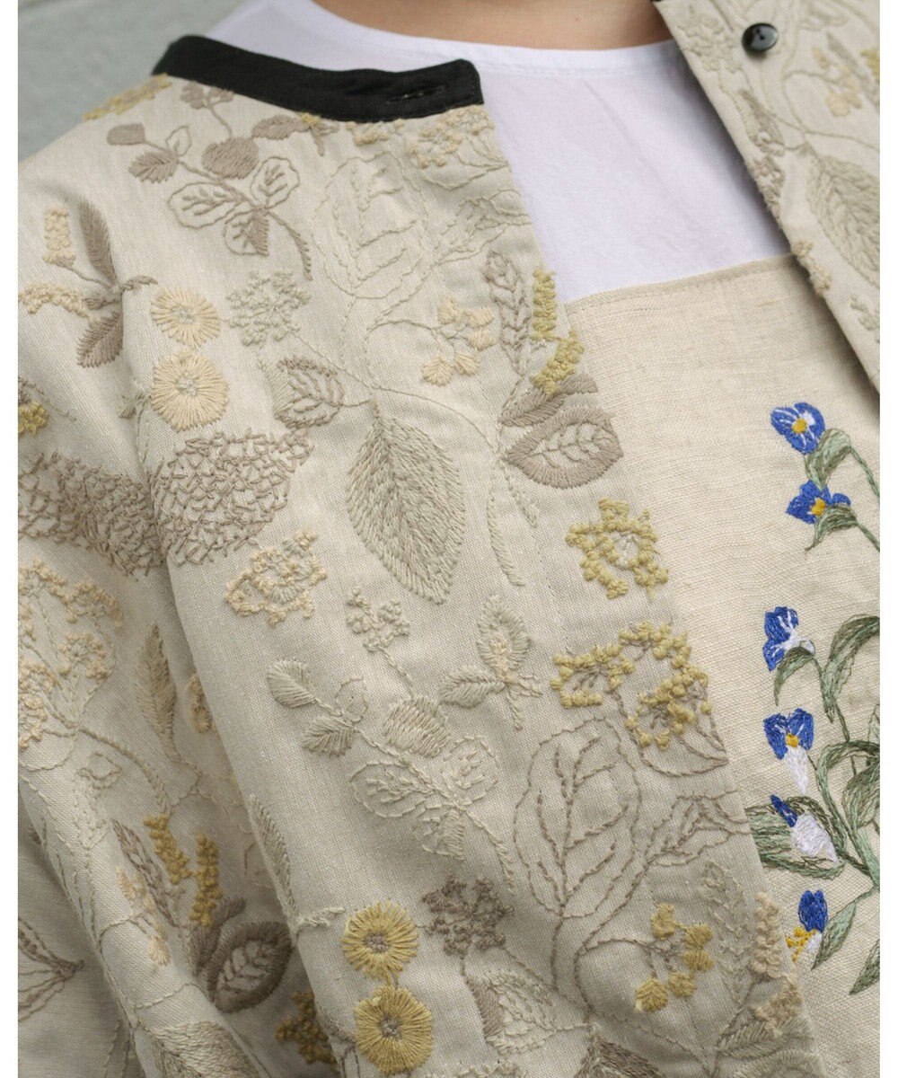 muuc 筆記帳刺繍ヨーク切り替えワンピース〈国産・muucオリジナル総柄刺繍〉〈オーガニック綿〉〈前開き・羽織にも〉〈3シーズン春夏秋〉 