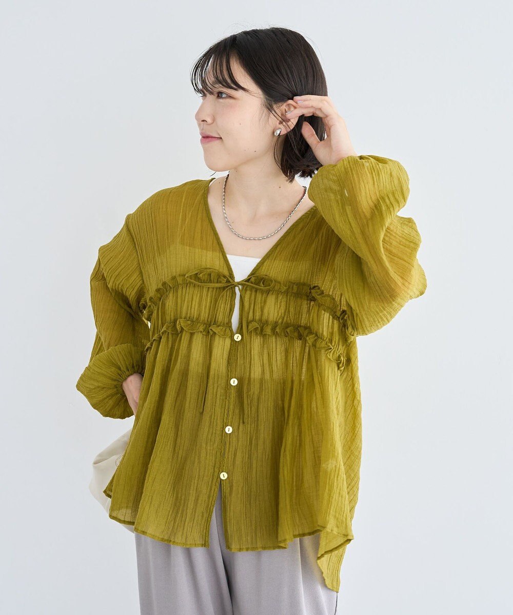 Green Parks Ｖネックフリルシアープリーツブラウス 