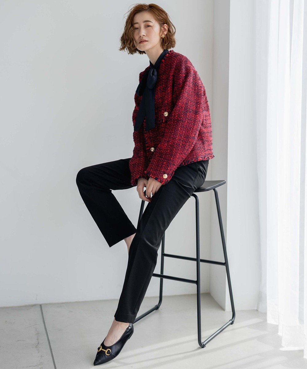 23区 【洗える】ライトメモリータフタ ボリュームボウタイ ブラウス 