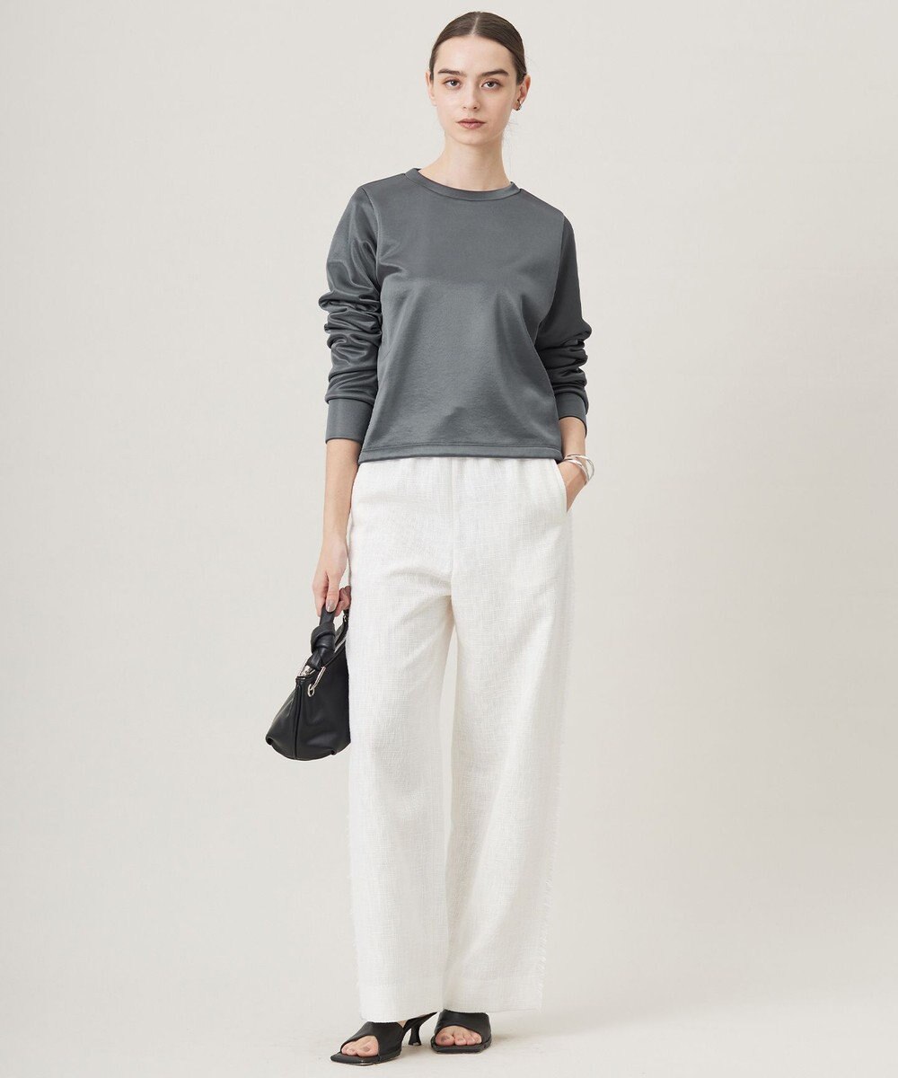 ICB L 【洗える】サテンボンディング クルーネックプルオーバー 