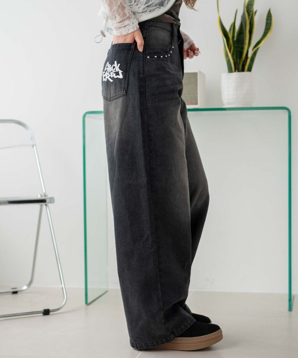 WEGO 【SMサイズ展開】ロゴデニムバギーパンツ 
