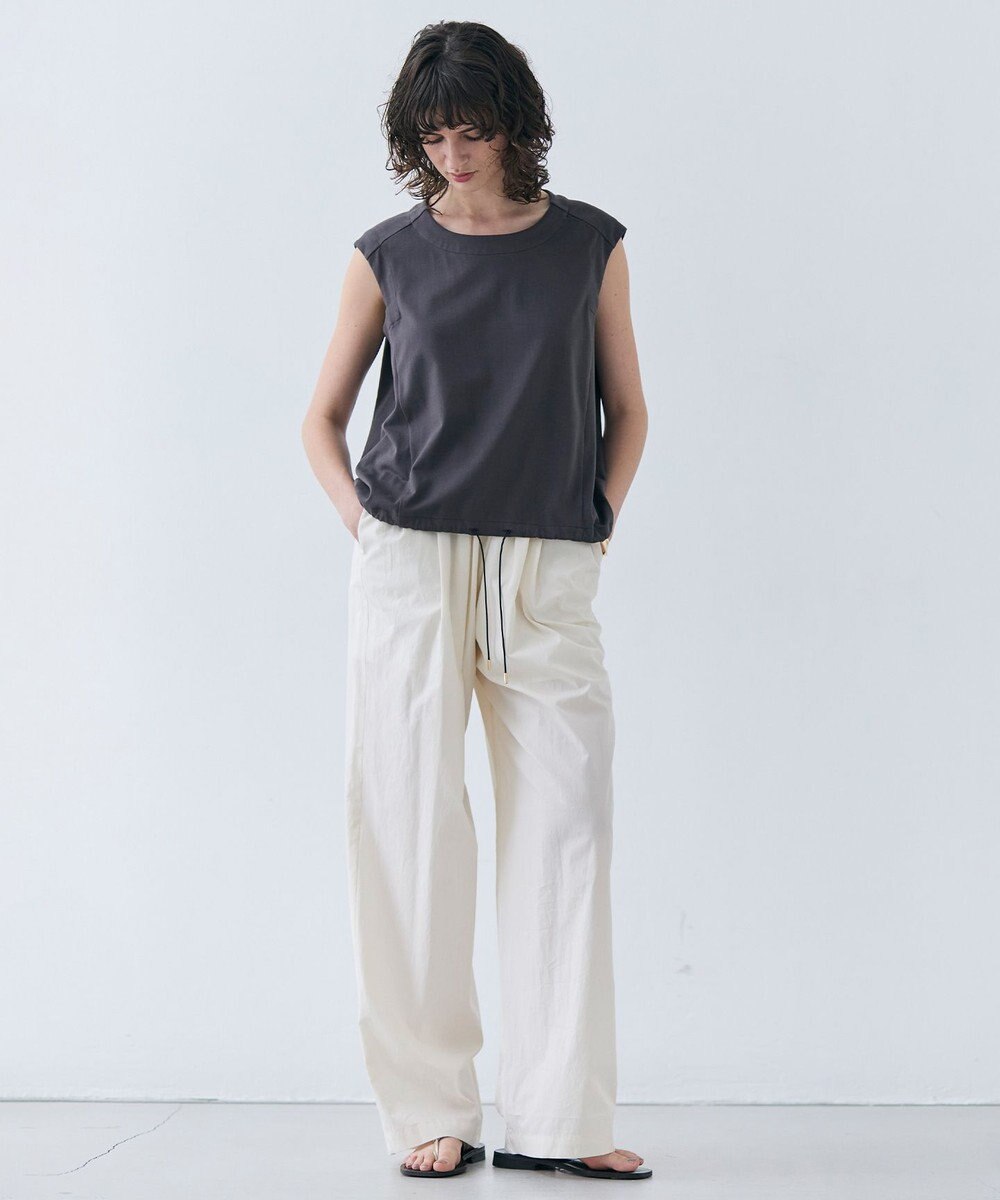 BEIGE， 【洗える】IXIA / コットンノースリーブドロストトップス 