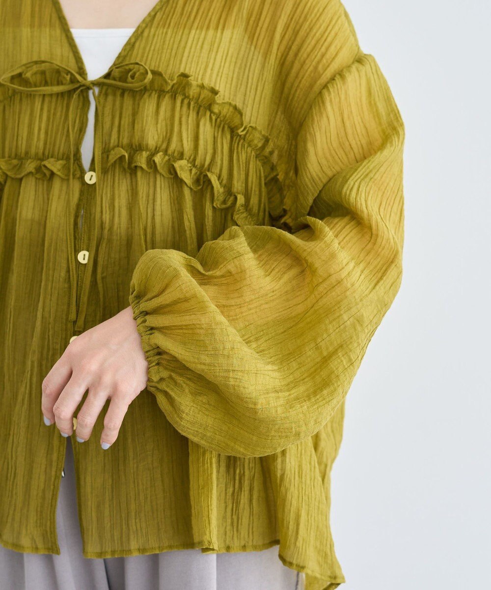 Green Parks Ｖネックフリルシアープリーツブラウス 