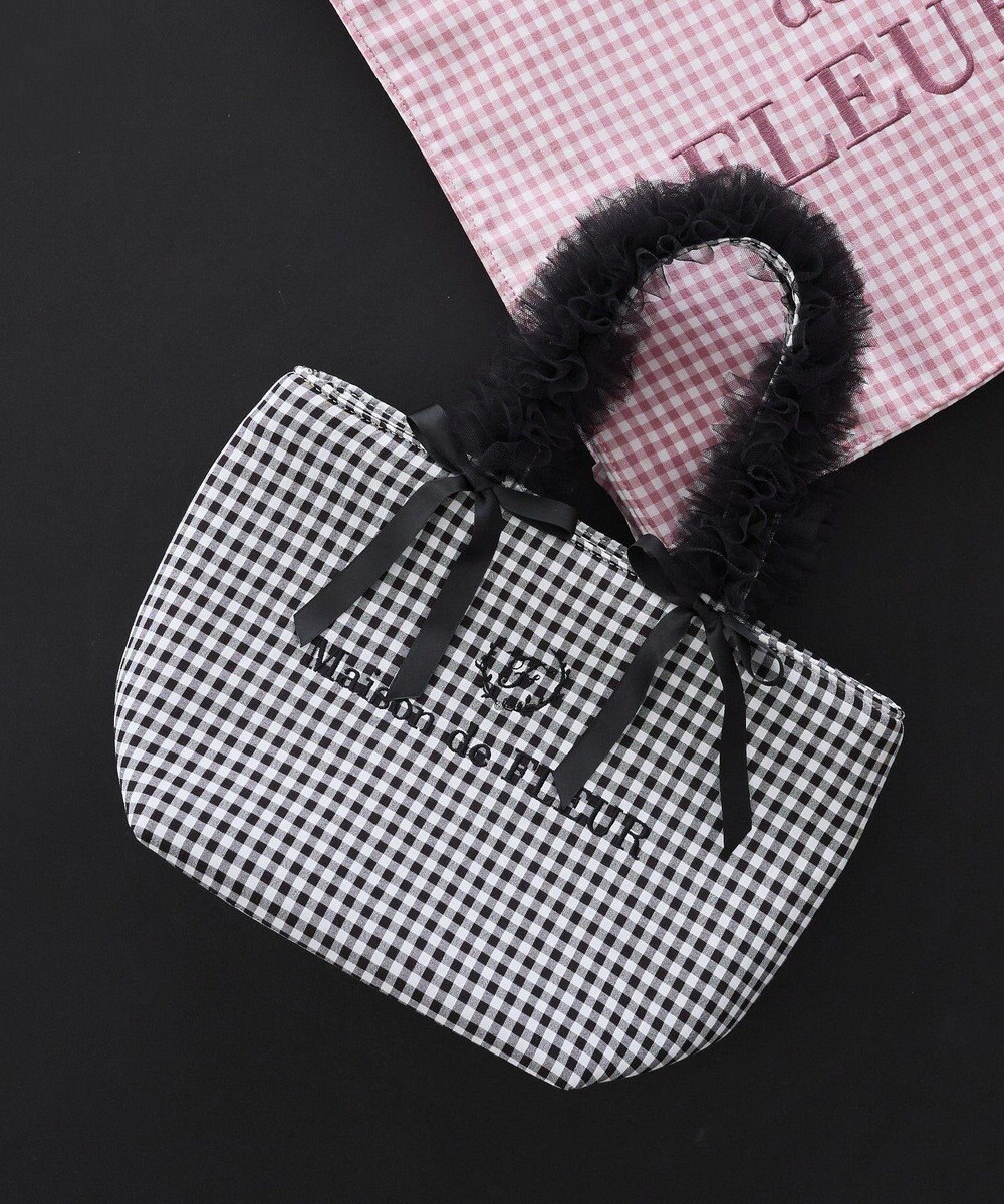 Maison de FLEUR ギンガムブランドロゴフリルハンドルトート 