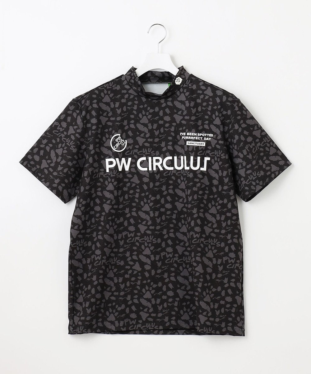 PW CIRCULUS 【MEN】【ストレッチ】アニマルプリント ロゴ モックネック シャツ ブラック系5